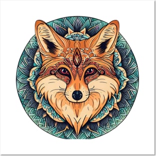 Majestic Tribal Fox Mandala Illustration Posters and Art